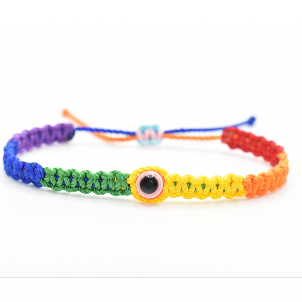 Evil eye rainbow bracelet, adjustable unisex bracelet, bracelet for good vibes